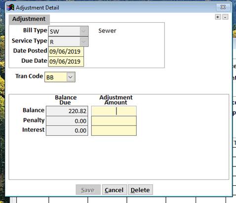Adjustment Amount Entry